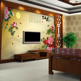现代中式大型壁画古典牡丹电视背景墙纸3D沙发壁纸卧室客厅墙纸