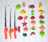 儿童益智玩具三根鱼杆+22条鱼的磁性钓鱼玩具游戏过家家玩具
