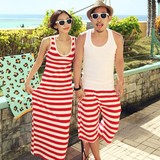 韩国代购沙滩情侣装夏装修身长裙子女连衣裙男沙滩裤蜜月度假海边