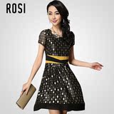 Rosi/露稀夏季欧美高端大牌中年大码女装成熟气质短袖蕾丝连衣裙