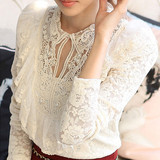夏装新款韩版大码女装长袖蕾丝衫小衫加绒加厚气质显瘦蕾丝打底衫