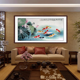 荷花鲤鱼九鱼图 连年有余国画名家真迹纯手绘四尺客厅办公室装饰