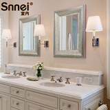 美式复古创意镶钻梳妆化妆镜北欧简约大号浴室卫生间厕所壁挂镜子