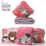 HWD/豪伟达森林动物鹿狮虎象熊靠垫抱枕两用四季空调毯子被子包邮