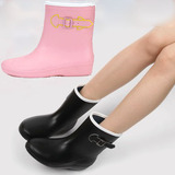 韩版女式雨鞋糖果色搭扣雨靴可爱时尚防滑水靴轻便平跟搭扣套鞋