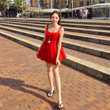 T-Baby2016夏季新款女装 大红色蕾丝吊带裙子连衣裙性感 气质淑女
