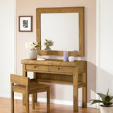 韩式复古榆木梳妆台全实木梳妆桌椅镜子三件套组合卧室带抽屉家具