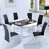 圆餐桌小户型大理石功能伸缩餐桌椅组合 钢化玻璃实木圆形餐台