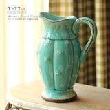 法式复古怀旧地中海风格单手柄陶瓷花瓶家居装饰工艺品摆设花瓶