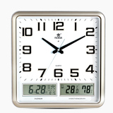 霸王现代客厅时钟 大号15寸正方形超静音挂钟 万年历电子石英钟表