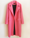 2014韩国春装同步新款女潮羊绒大衣粉色明星长款茧型显瘦毛呢外套