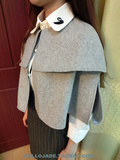 韩国代购秋冬新款甜美羊毛呢子大衣短款斗篷开衫毛呢外套大码女装