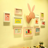 新款创意照片墙立体动物头像相框组合儿童房卧室可爱兔头装饰挂饰