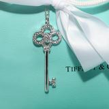 香港正品代购Tiffany纯银钥匙 蒂芙尼镶钻石皇冠钥匙吊坠女款项链