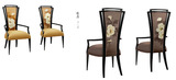 新中式家具 餐厅扶手高背印画牡丹休闲椅 古典水曲柳实木布艺餐椅