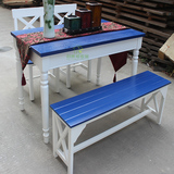 地中海餐桌实木餐桌蓝色餐桌餐台餐桌实木一桌6椅方桌欧式圆餐桌