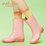 时代林 春季新款纯色女式中筒雨靴 时尚韩国脱卸式雨鞋 女 PD001