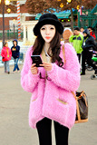 T-Baby韩国 2014冬女装新款 糖果紫色加厚大毛衣外套宽松蝙蝠开衫