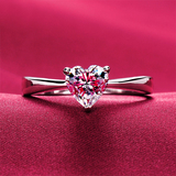 s925纯银1克拉心形钻石戒指女  韩版水晶宝石时尚结婚戒指环