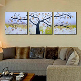 客厅装饰画现代简约三联画沙发背景墙画卧室壁画立体浮雕画发财树