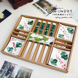 日本外贸原单日式和风陶瓷青花瓷寿司餐具12件套装筷子碟子筷架B