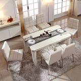 简约现代钢化玻璃餐桌 奶白色钢琴烤漆餐桌椅组合 大小户型餐台椅