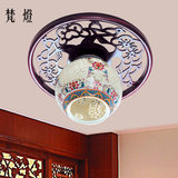中式小吸顶灯实木圆形走廊灯具过道阳台玄关客厅仿古景德镇陶瓷灯