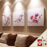 新中式手绘现代客厅沙发背景墙装饰画壁画墙画三联画挂画玉兰花卉