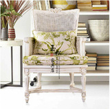 法式新古典实木家具浅绿色花纹布艺单人沙发椅单椅书椅现货