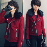 2015秋冬新款韩版修身红色带毛领短款男士夹克潮流毛呢夹克外套男