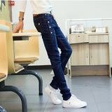男士黑色时尚个性韩版修身小直脚牛仔长裤新款青少年舒适休闲四季