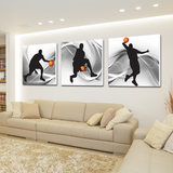 润轩 抽象人物壁画乔丹投篮球客厅无框画学校体育馆挂画三联画