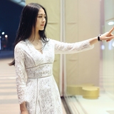 【尾款】BENXE定制 2016春款白色束腰蕾丝气质连衣裙