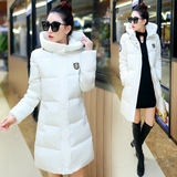 中长款韩版羽绒棉服棉衣女修身气质纯色保暖白色冬季大码时尚外套