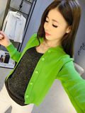 2015春季新款韩版羊绒开衫薄款长袖毛衣女短款针织衫羊毛正品外套