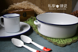 【私享搪瓷】20cm白色蓝边圆形搪瓷锅搪瓷盆汤盆沙拉盆烤盆焗盆