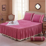 欧式加厚保暖水晶绒纯色床裙床套单件天鹅绒花边床裙1.5m1.8米