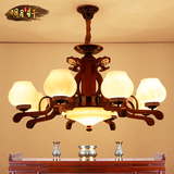 新中式红木复古吊灯客厅灯卧室吊灯三头餐厅田园灯饰创意灯具实木
