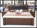 实木床榆木床1.8米双人床卧室实木家具老榆木床头软包牛皮床婚床