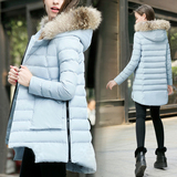 2015冬季新款PU皮棉衣女中长款 加厚皮棉袄宽松带毛领棉服女外套