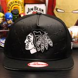 正品美国芝加哥黑鹰NHL联盟棒球帽子男女皮革NY平沿帽MLB嘻哈帽潮