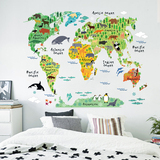 新款动物世界地图画 卧室客厅背景墙贴纸儿童防水可移除装饰贴画