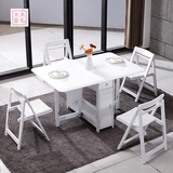 象牙白可折叠餐桌组合简约长方形实木小户型桌椅纯白色宜家饭桌子