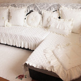 宝丽 欧式布艺花边沙发垫 丝绵提花防滑坐垫 牛奶丝白色高级制定