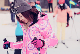 外贸原单出口时尚粉色潮款冬季女款滑雪服防风透气收腰加绒滑雪衣