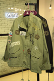 韩国代购 宽松外套女潮铆钉蝙蝠袖bf风工装外套徽章贴布军绿上衣