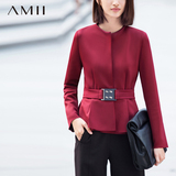 Amii旗舰店女装 秋装新款 大码修身空气层小短外套艾米女装腰带