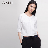 AMII旗舰店 春装新款 艾米女装圆领蝙蝠袖中袖大码衬衫女士衬衣
