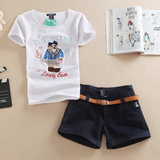 2016夏季新款小熊维尼大码运动休闲套装纯棉刺绣两件套短袖t恤女