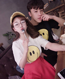 夏季新款情侣装日系韩版笑脸LOGO男女短袖TEE青年学生男女半袖t恤